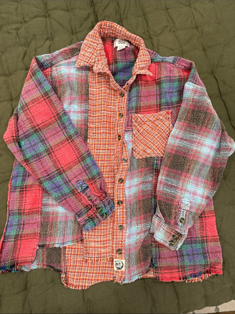 BDG Plaid Button-Down Shirt in Red, Purple, Teal & Orange